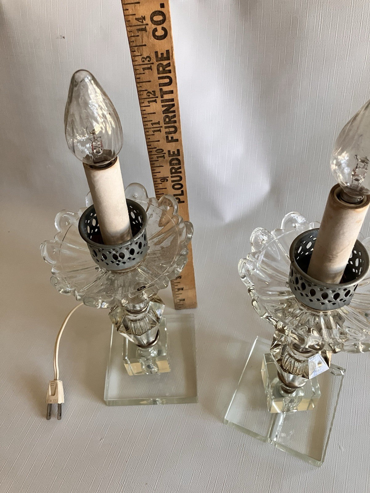 Vintage Pair Clear Luster Table Side Lamps; Working