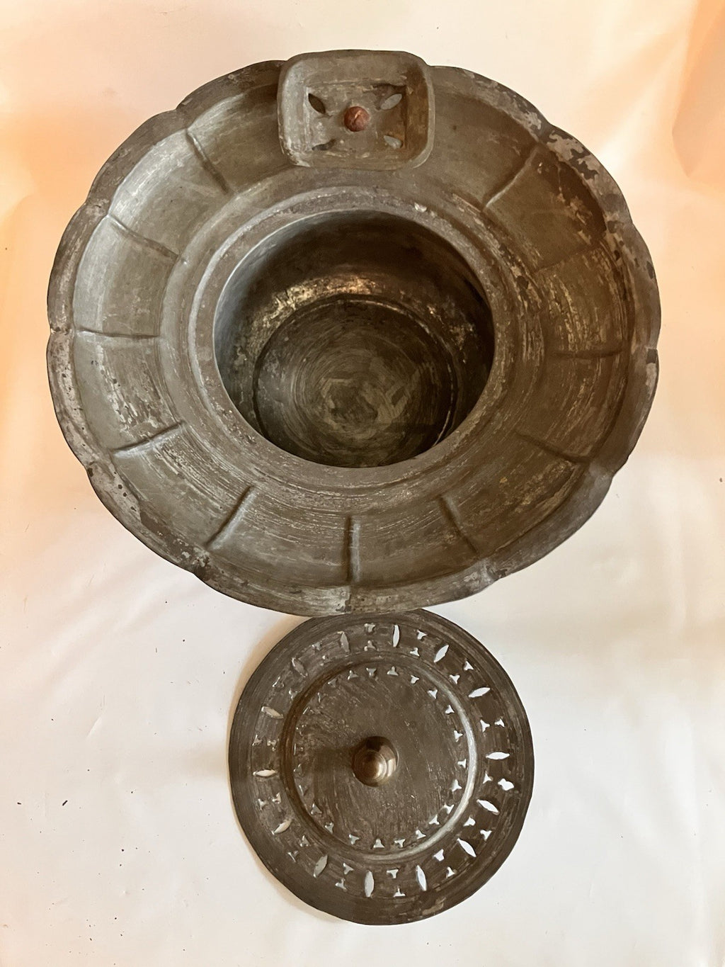 Vintage Mid Eastern Metal Etched Traveling  Basin With Lid/ Rice Pot?
