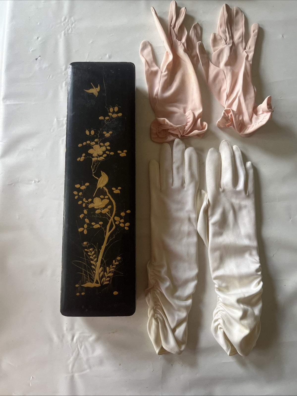 Vintage MCM Nylon Gloves W/ Decorative Storage Box/ Glove Insert Size 7.5;