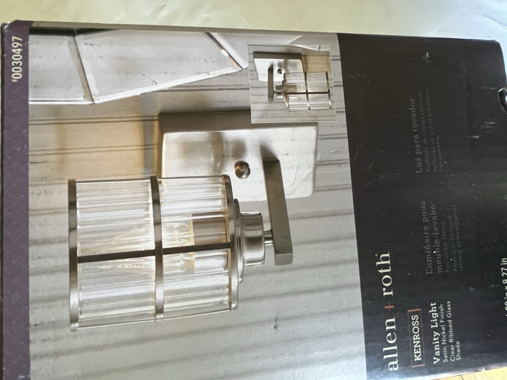 NEW allen + roth, "Kenross" Brushed Nickel Vanity Light | Ribbed Shade NIB