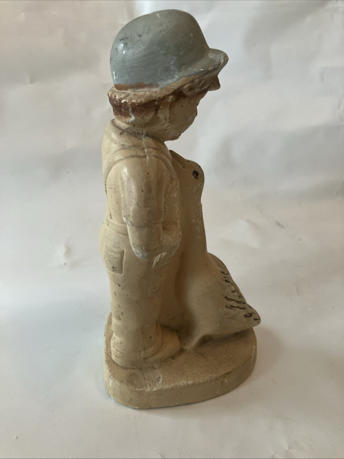 Vintage Chalk Ware Plaster Boy & A Goose Figurine, 7” Tall