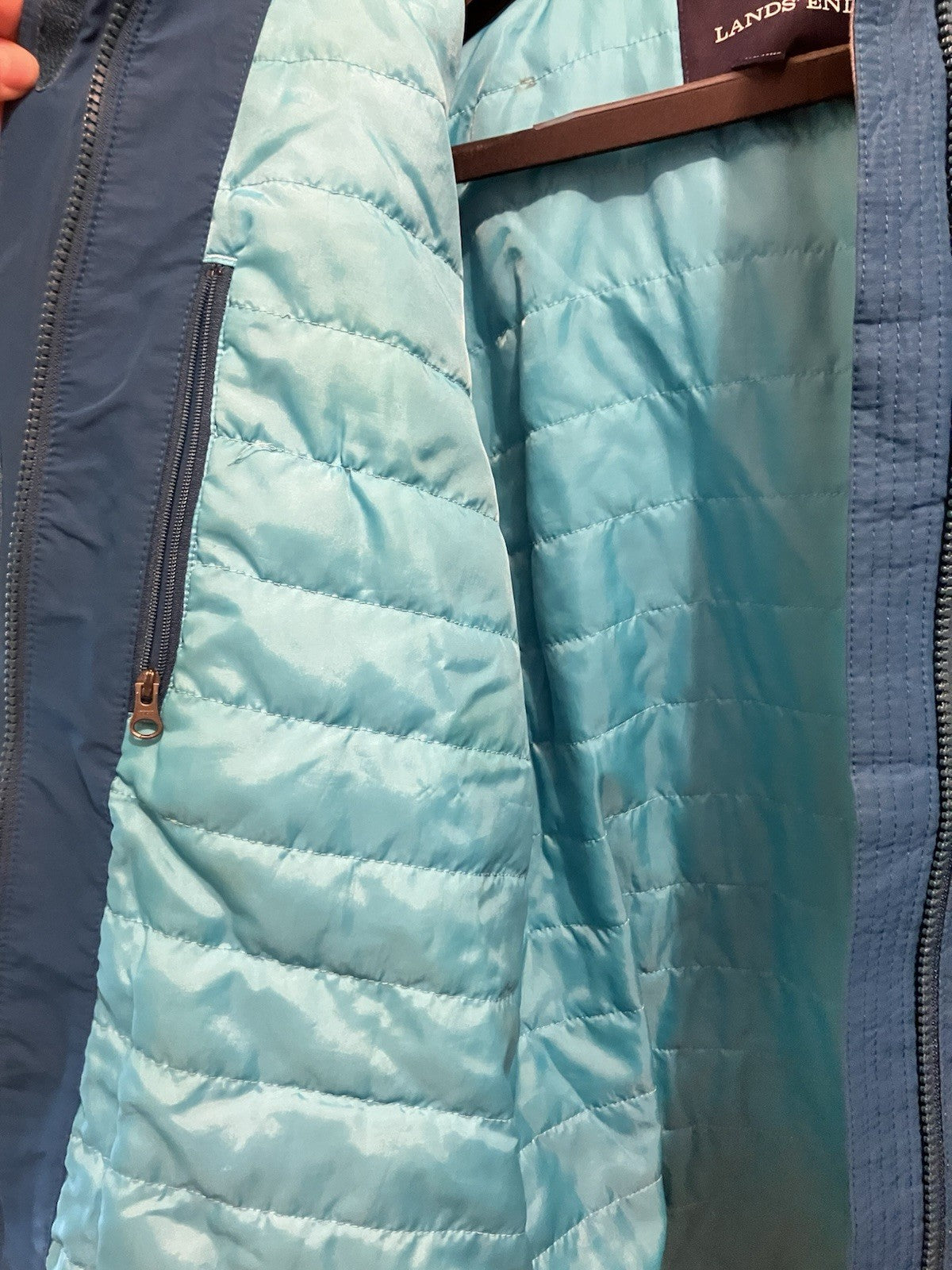 Lands End Women’s Med. (10-12) Teal-Blue Winter Insulated Jacket Removable Hood