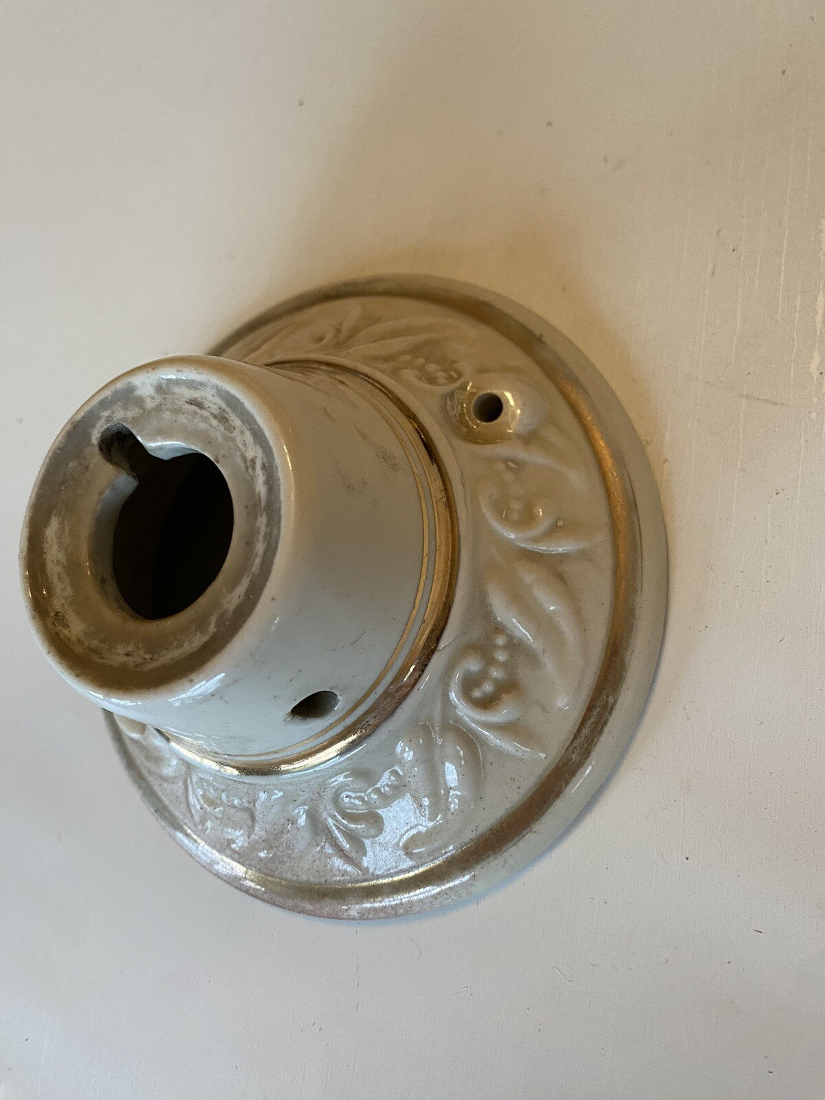 Vintage Porcelain Flush Mount Nice Detial Gold Trim