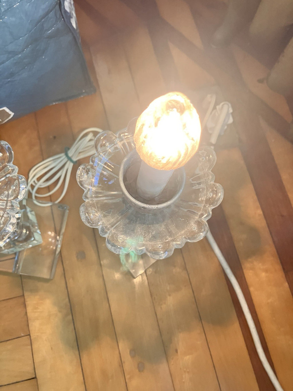 Vintage Pair Clear Luster Table Side Lamps; Working