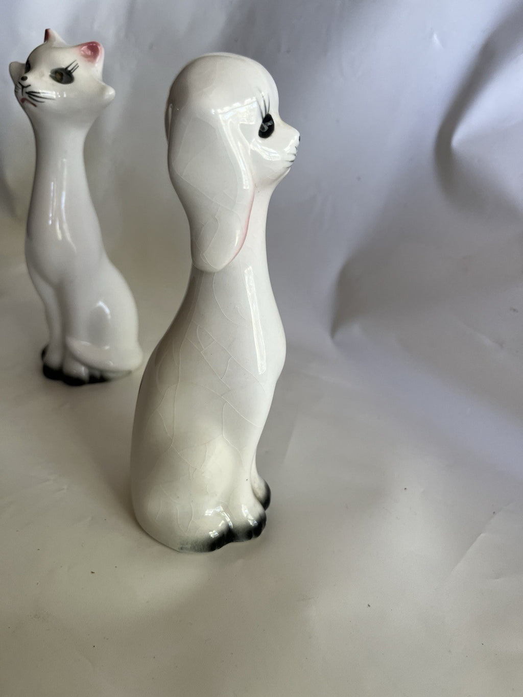 Vintage 6” Tall Ceramic Cat & Dog  Long Neck Figurines Kitsch MCM;