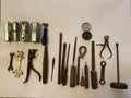 Lot of Vintage Tools Hand Made Handles/File/Knife Sharpener/Drill Bit/Wrench