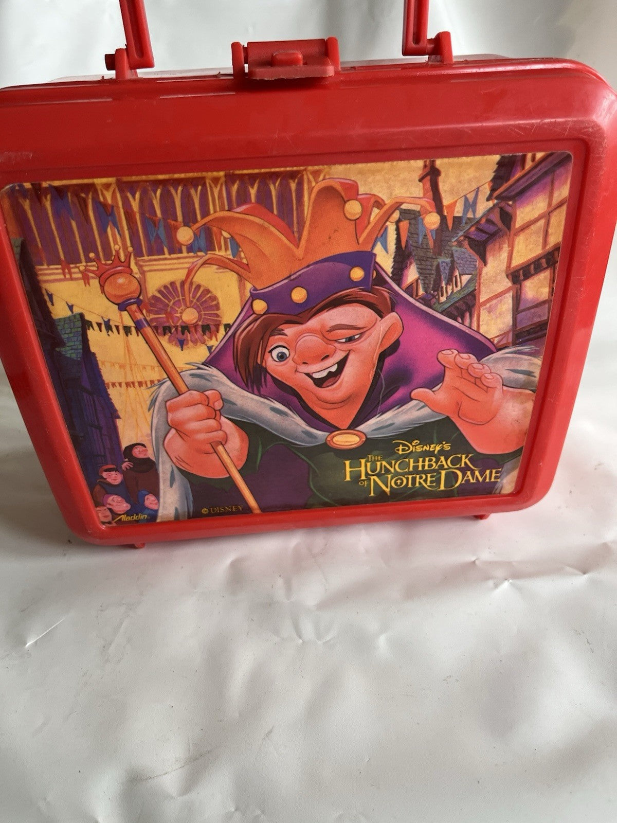 Retro 1990’s Red Aladdin Lunchbox Of Disney Hunchback Of Notre Dame