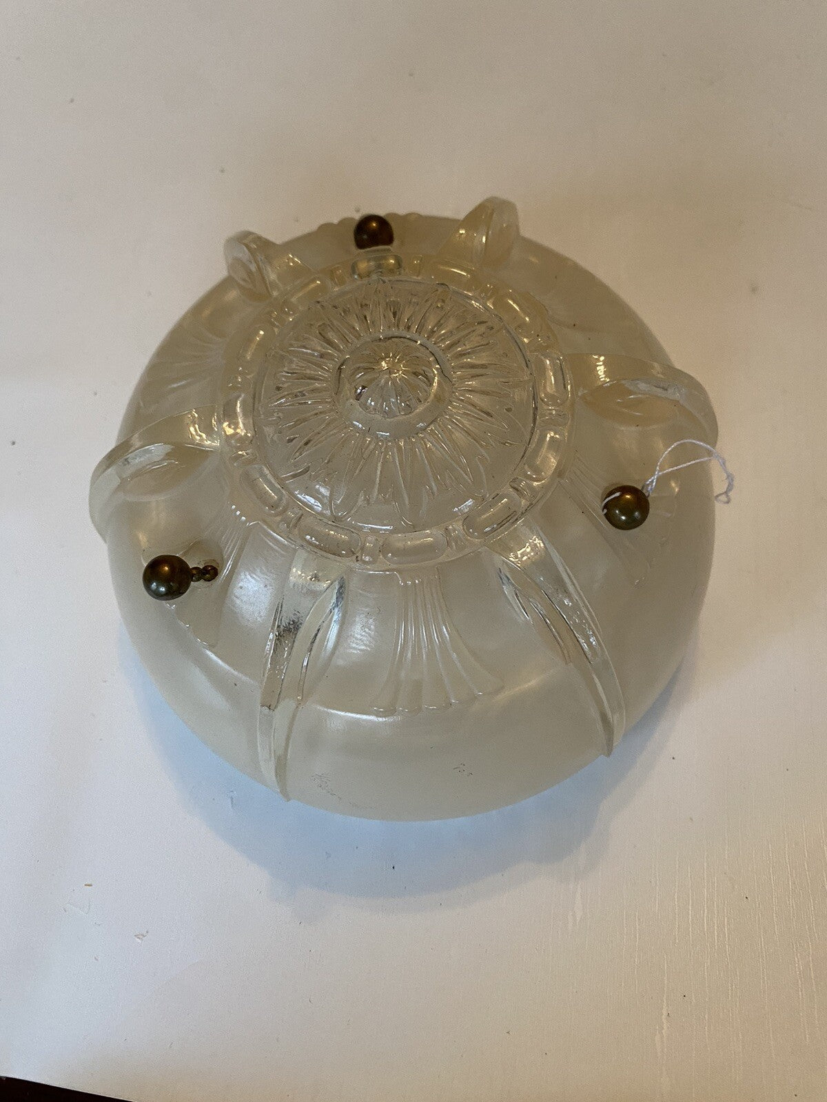1930’s Art Deco Cream Glass Light Cover, Ceiling Mount, Vintage 