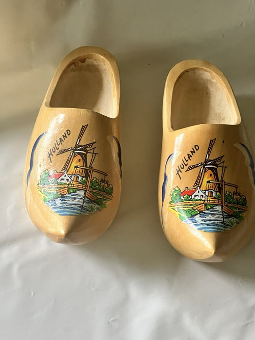 Dutch Wooden Shoes Clogs Holland Windmill Wood Decorative Vintage 10 3/4” Long