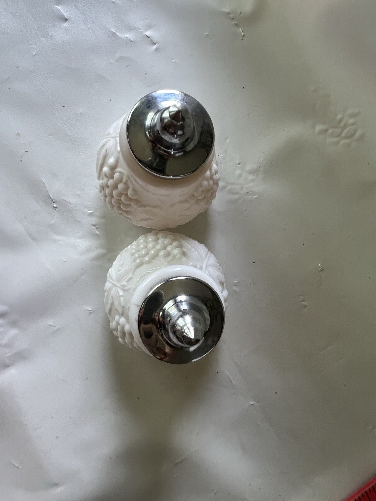 Vintage 1950s Imperial Milk Glass Grape Vine Salt and Pepper Shakers
