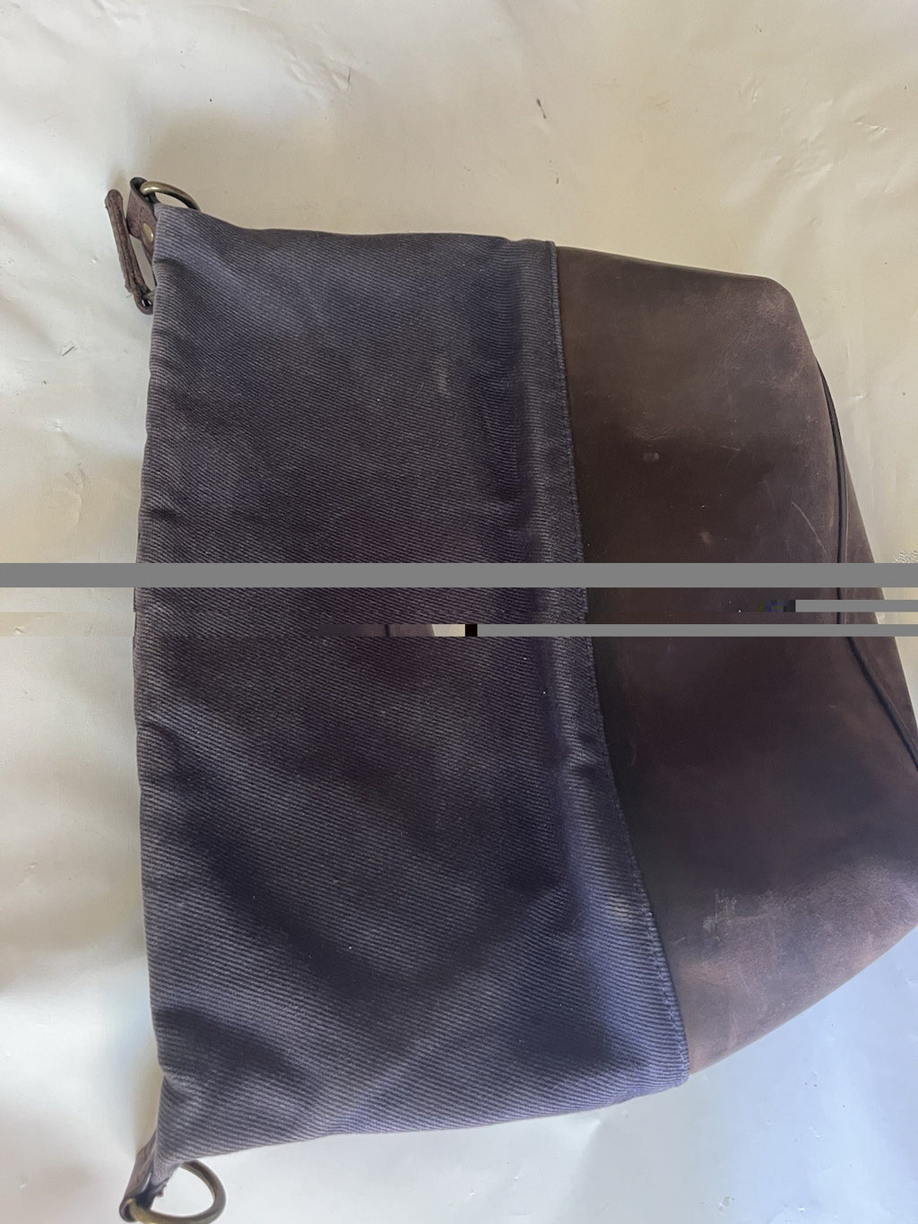 LL Bean Waxed Canvas Crossbody Bag Navy Blue and Brown Leather Logo Liner Medium