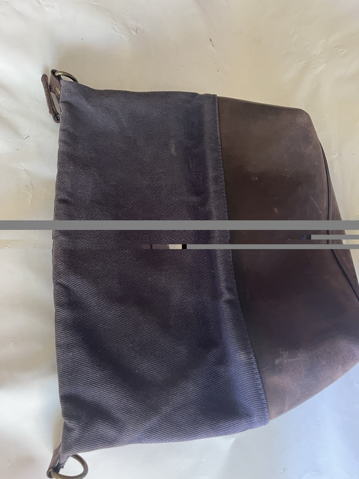 LL Bean Waxed Canvas Crossbody Bag Navy Blue and Brown Leather Logo Liner Medium