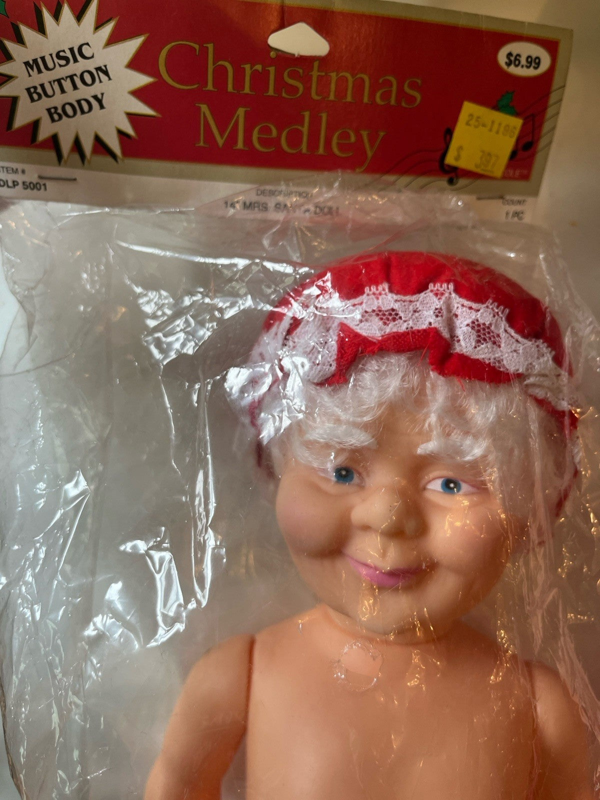 Vintage NOS 14” Santa/Mrs Clause Music Button Body (2) Craft Dolls