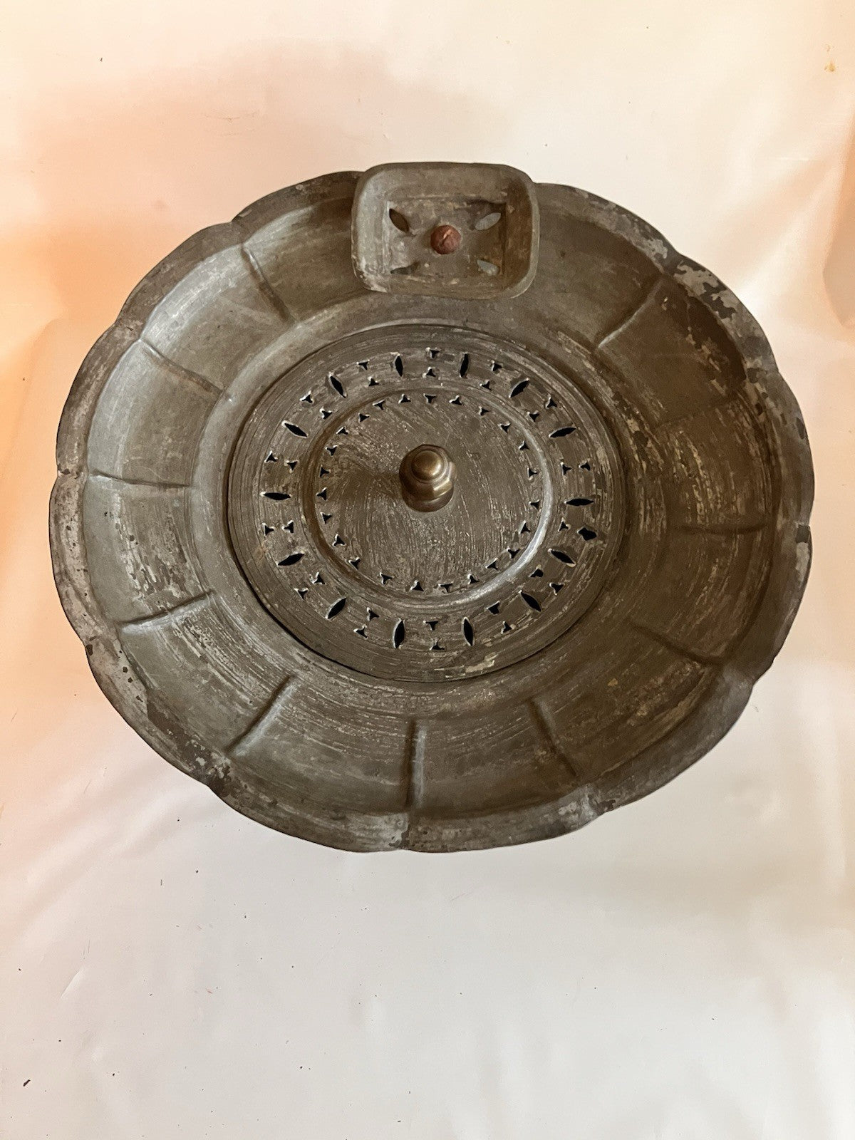 Vintage Mid Eastern Metal Etched Traveling  Basin With Lid/ Rice Pot?
