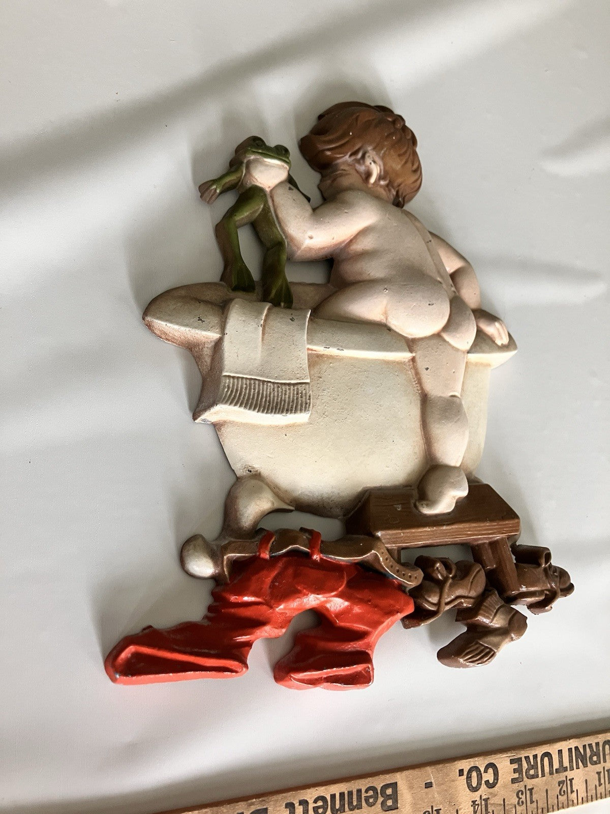 Vintage 1970 Sexton Cast Iron BATH TIME BOY & Frog Wall Decor MCM