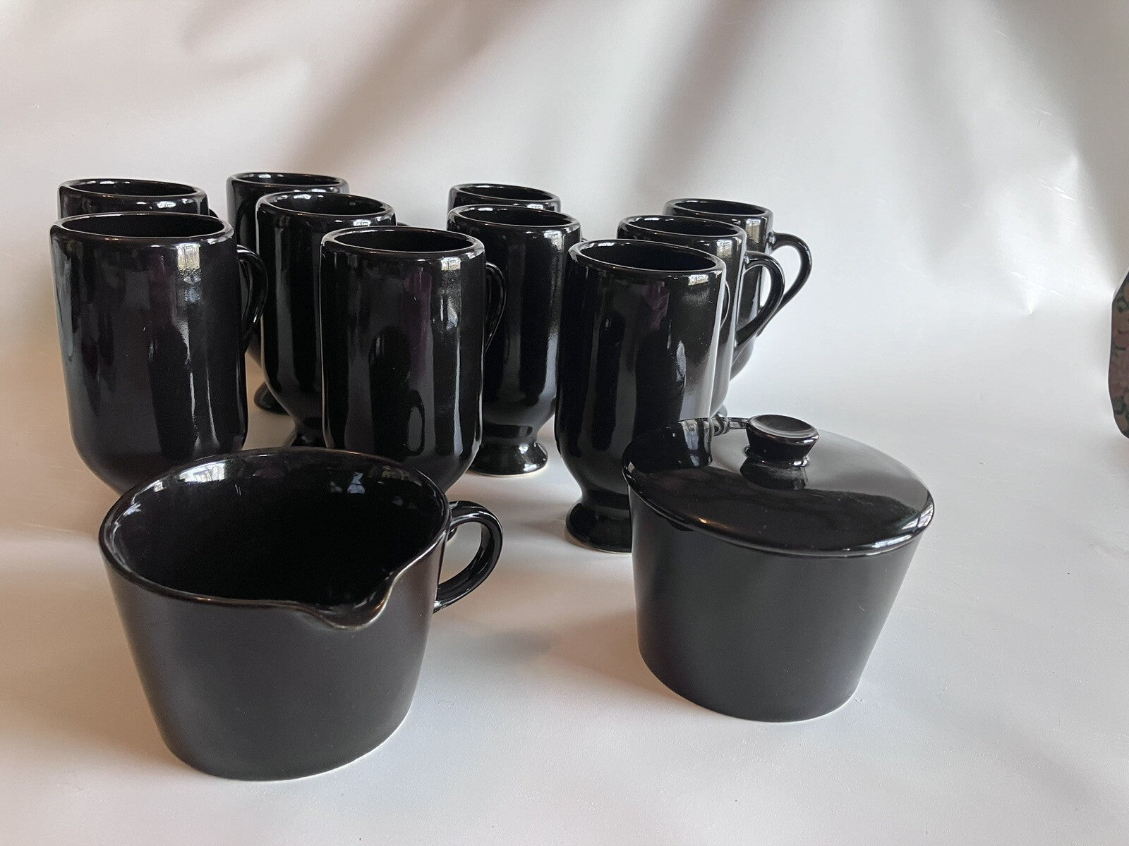 10-MCM California Pottery Espresso Footed Mugs With Handles. Sugar/Creamer-Black