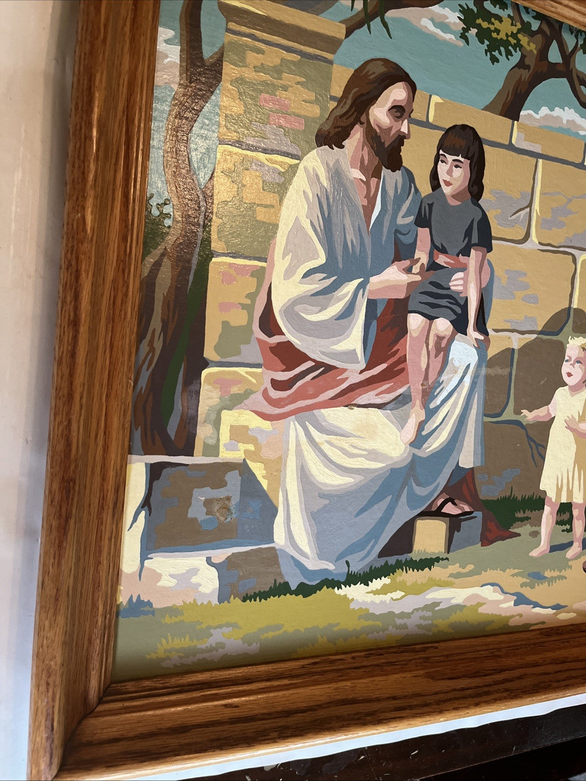 Vintage MCM “Jesus And Little children” Paint By Numbers 27”x21” Framed; 1963