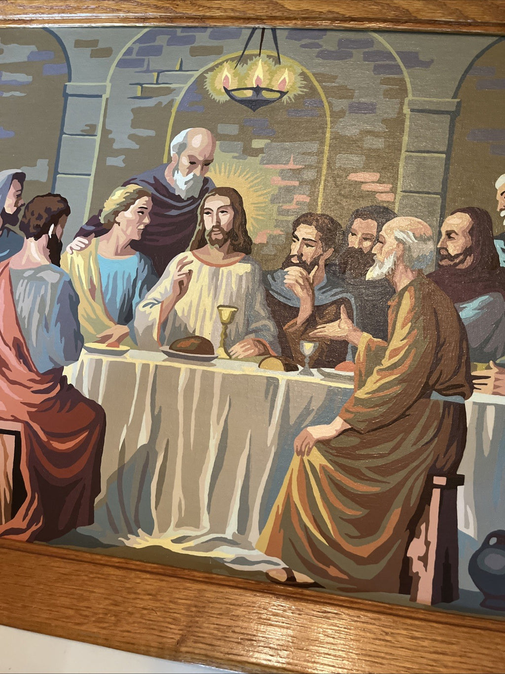 Vintage Paint By Numbers 21x27” “Last Supper” Framed Painting