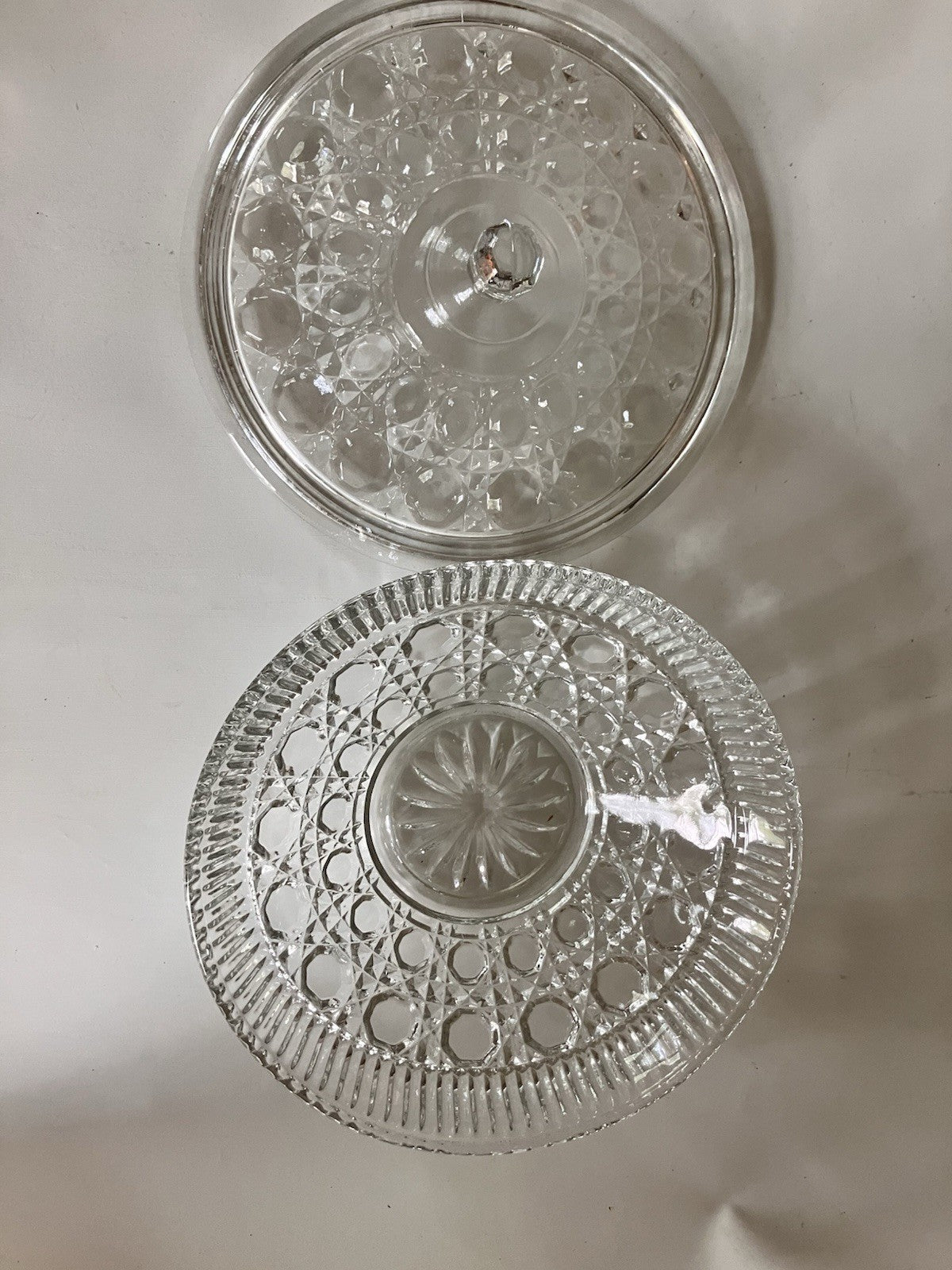 Vintage Clear Indiana Glass Diamond Cane And Button Candy Dish