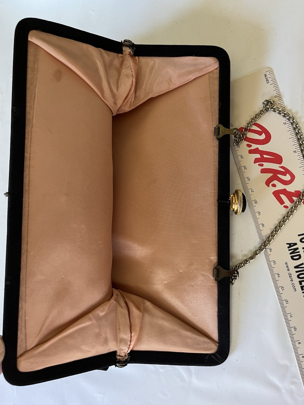 VTG Black Cloth Evening Bag/Clutch Gold Chain Strap Kiss Lock Closure MCM 1960s