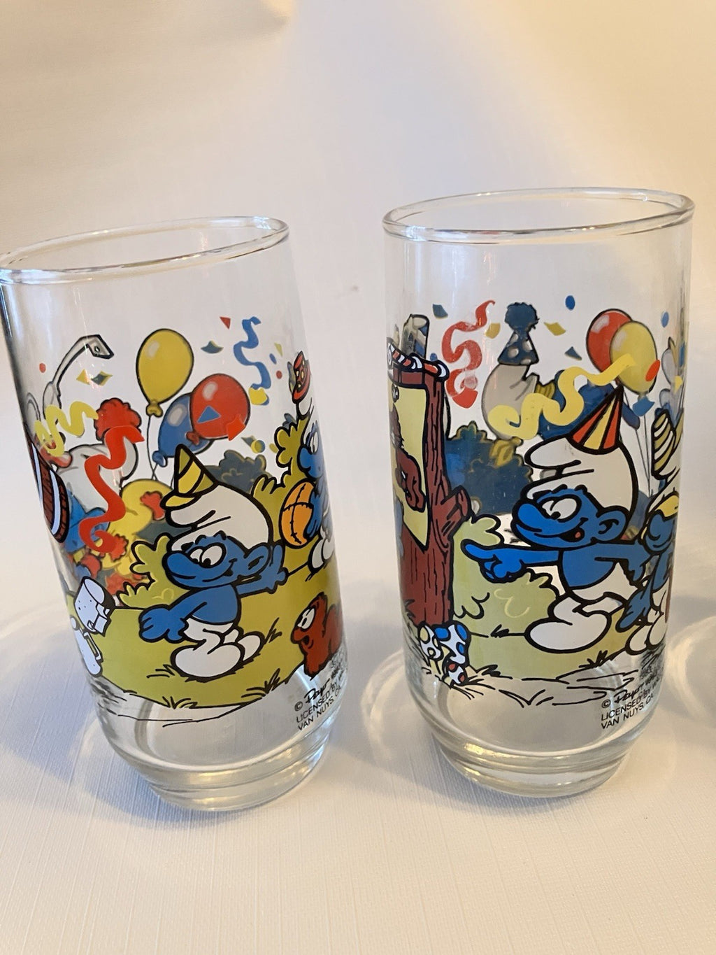 Vintage 1983 Hardee’s Smurf Glasses Set of 4 Handy Clumsy Papa Smurf BONUS Glass