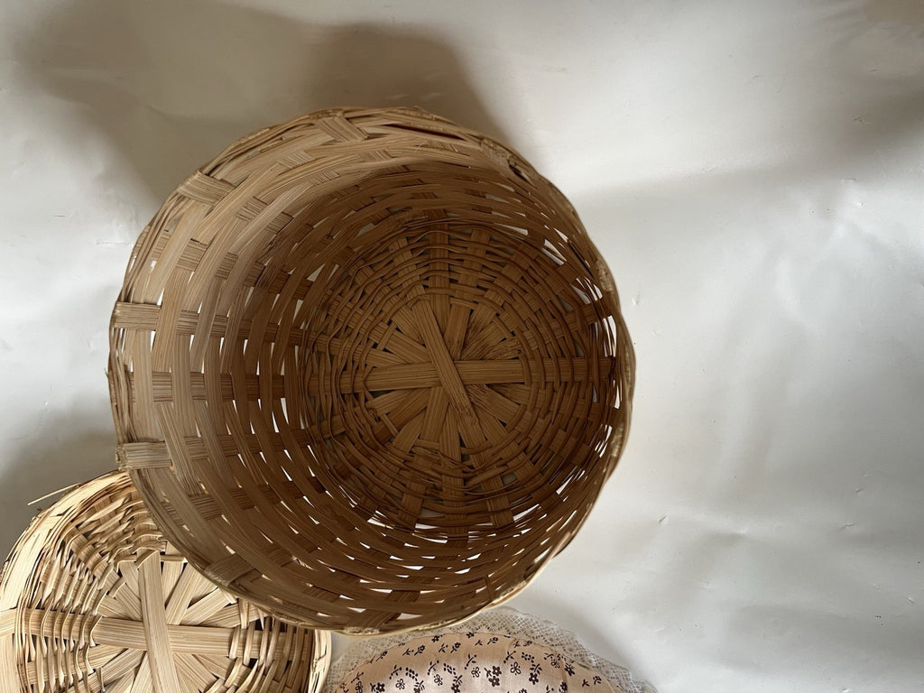 Vintage Handmade Sewing Basket With Embroidered Pad-Top Cover