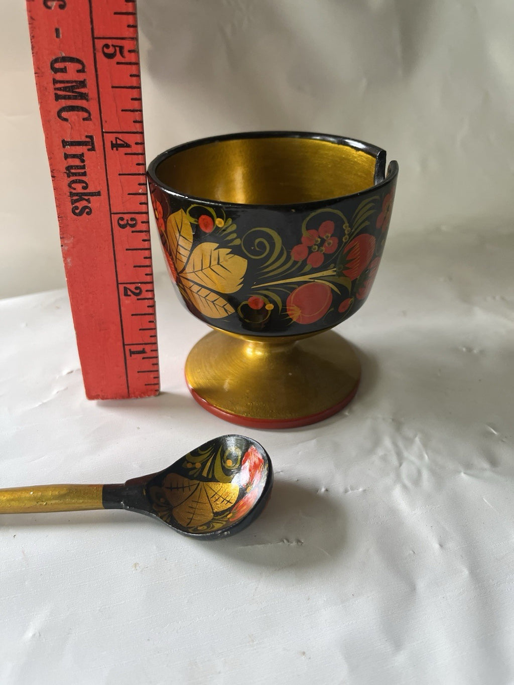Russian Golden Khokhloma, Wooden Bowl & Spoon Set, Background painting, Folk-Art