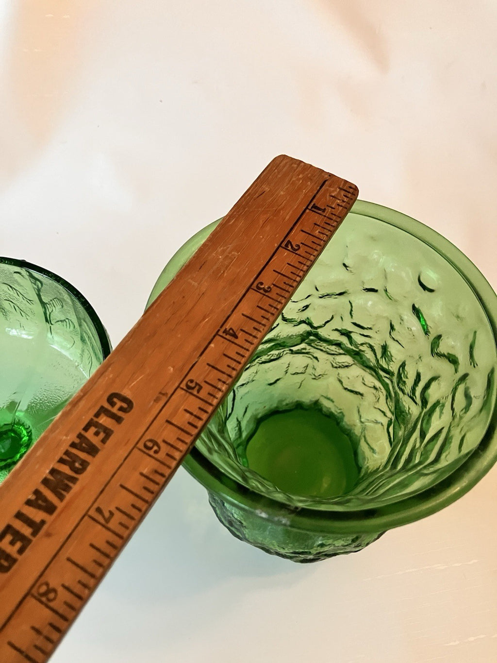 Vintage E.O. BRODY Crinkle Green Glass Flower Vases 8" And 5.5”
