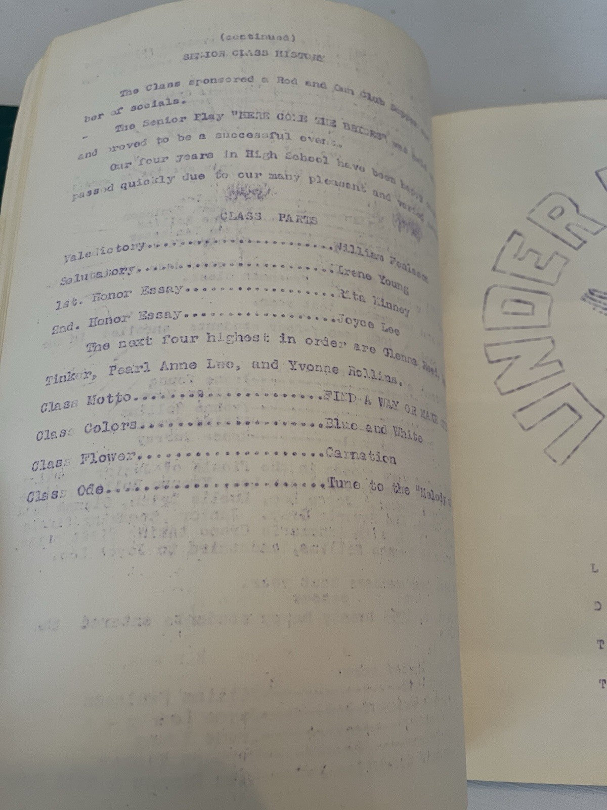 Vintage 1956 Danforth, Maine Yearbook And Grade 5 Class Photo