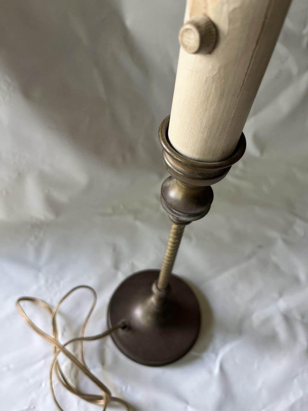 Vintage Candlestick/ Boudoir Brass Lamp, 13” Tall.