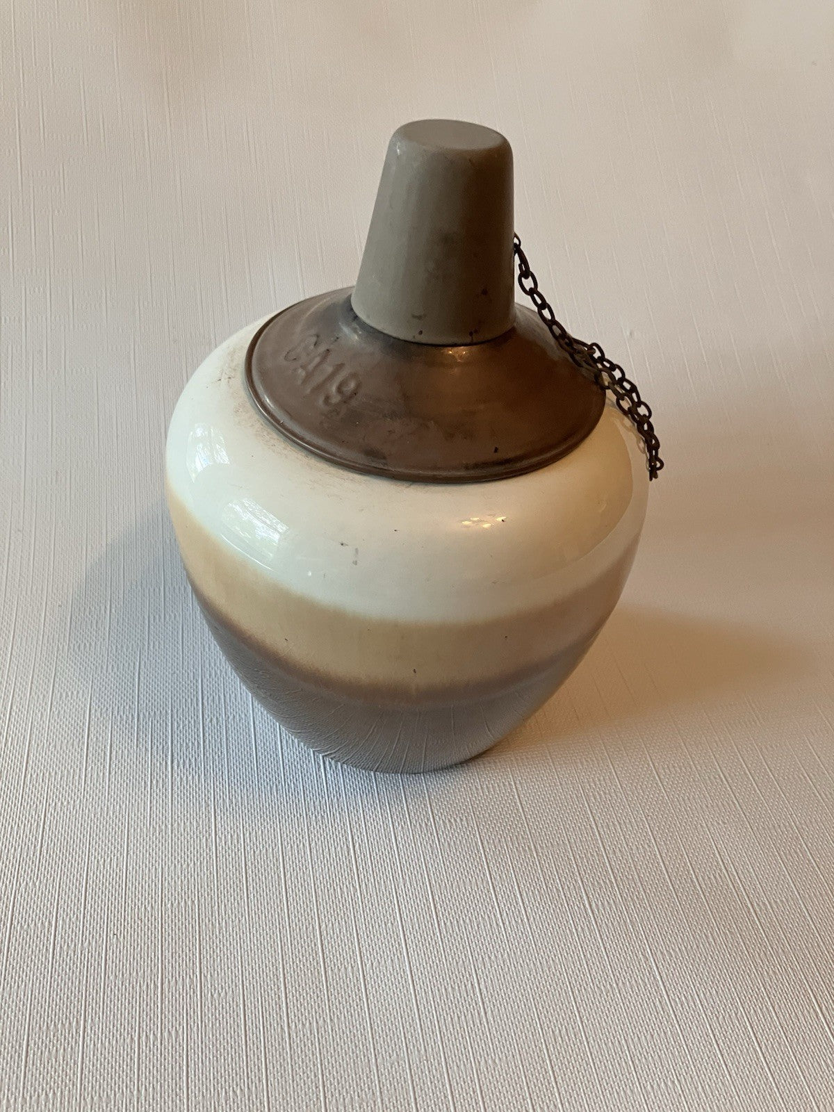 California Art Pottery Oil Lamp  With Metal Topper In Monotone Browns; EVC.