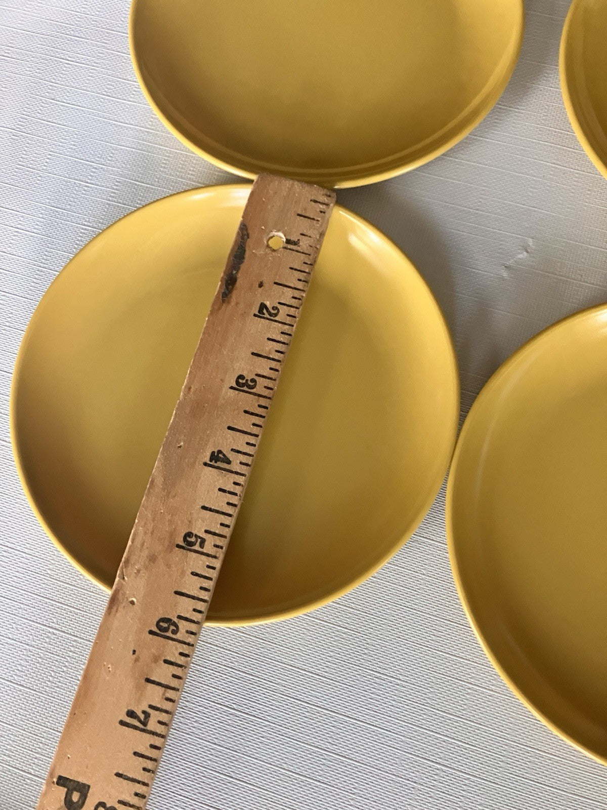 Vintage Mustard Colored Melamine Footed Tall Mugs & Dessert Plates, EVC Set Of 6