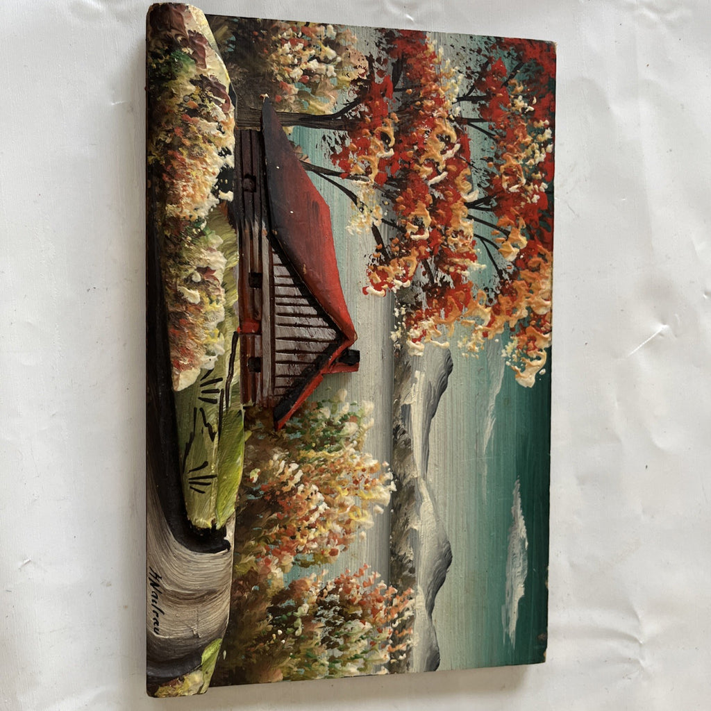 H Nadeau Canadian Summer 3D Painting Folk Art Carved Wood Plaque 8x5”