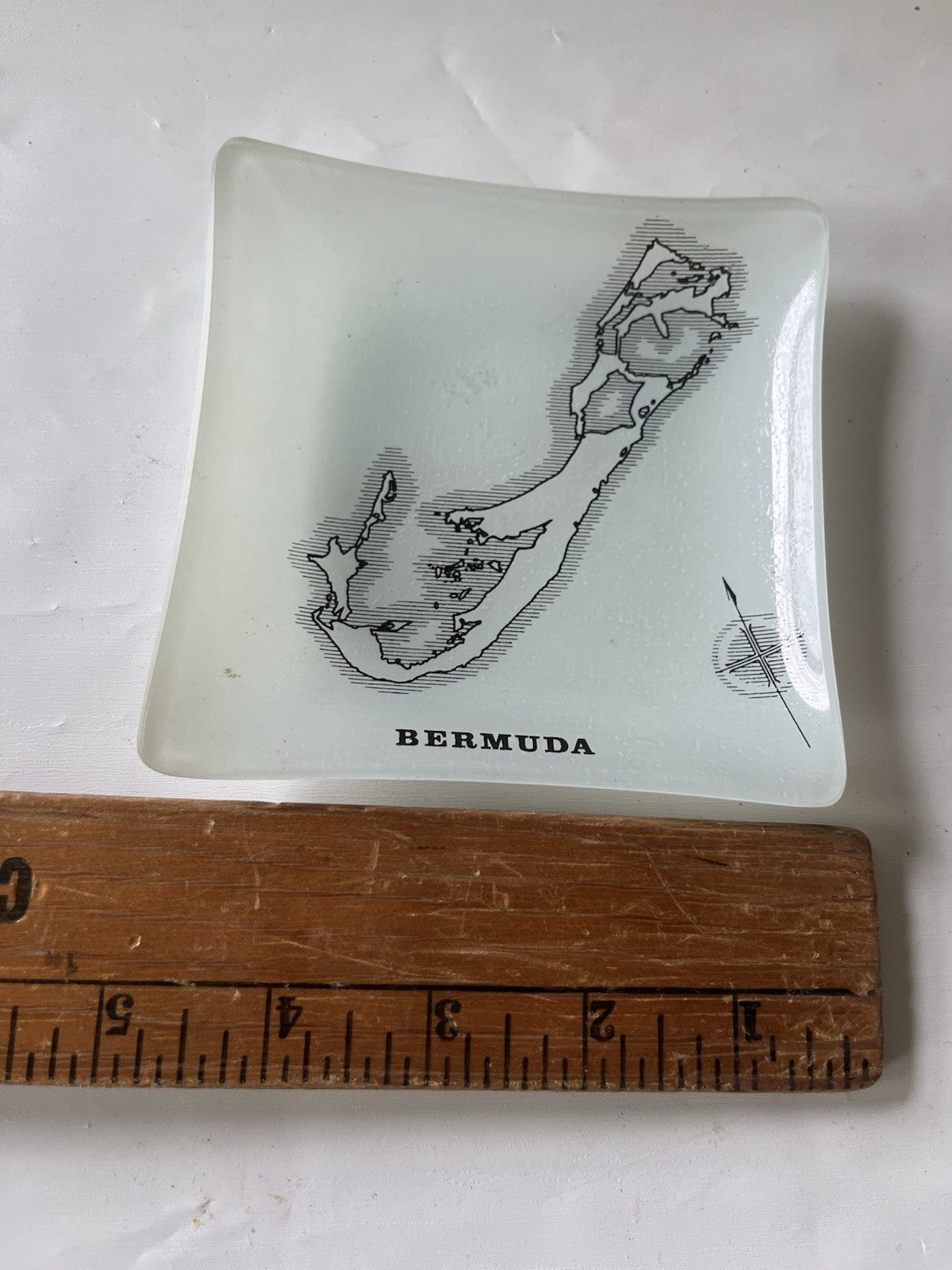 Vintage Bermuda Souvenir Trinket/Candy Square Dish With Rose Compass 