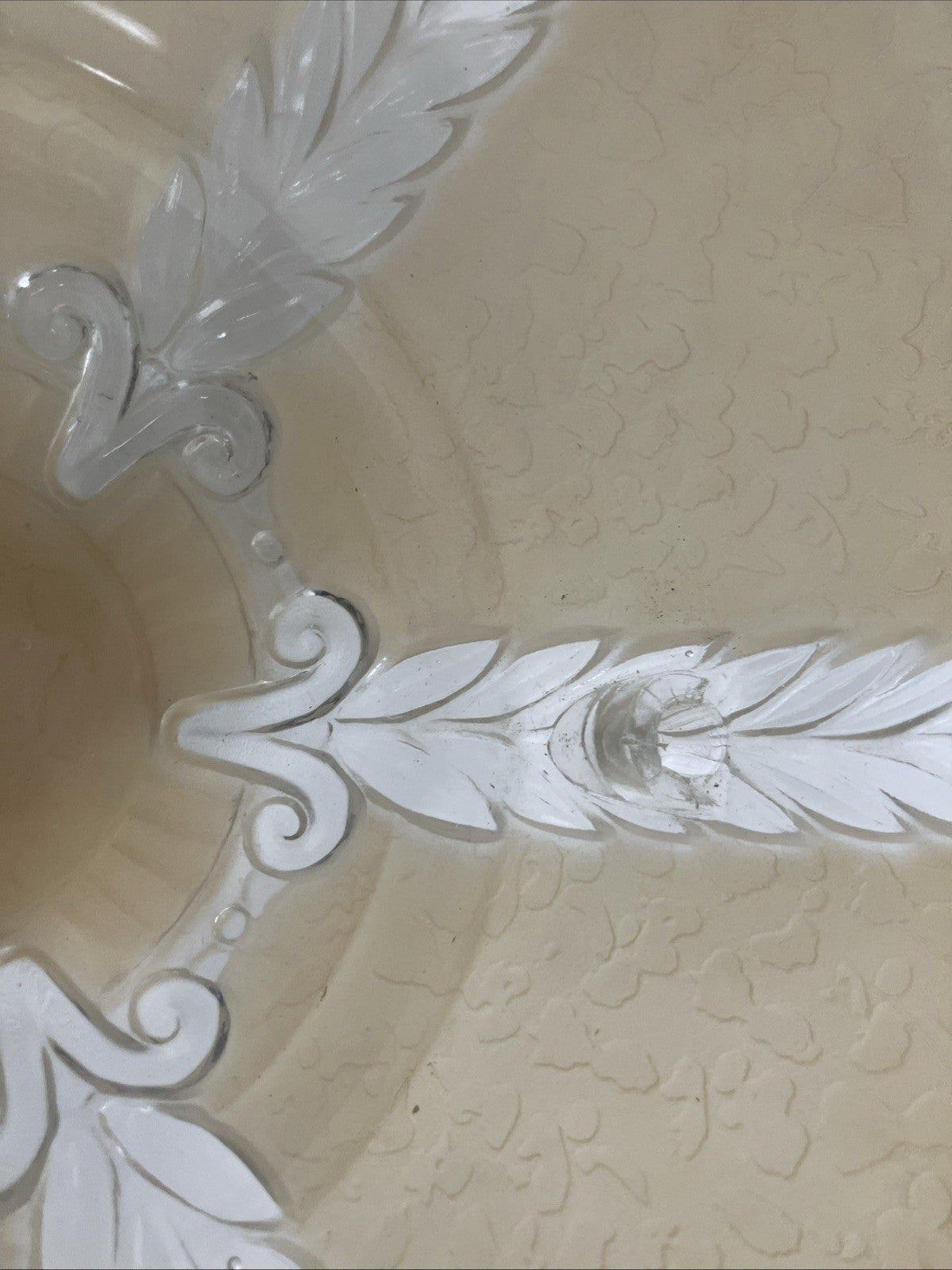Vintage 1920s  Glass Light Fixture Ceiling Shade 3 Hole Opaque Beige Art Deco