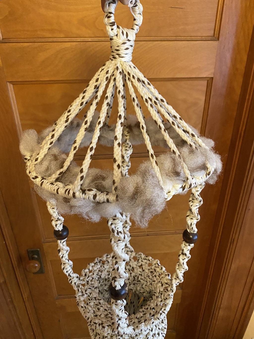 Vintage 1970s Macrame Plant Hanger Bird Cage 32”