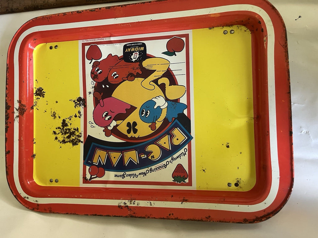 Vintage Orange Pac-Man Metal Lap & Bed TV Tray w/Folding Legs - Midway Co. *READ