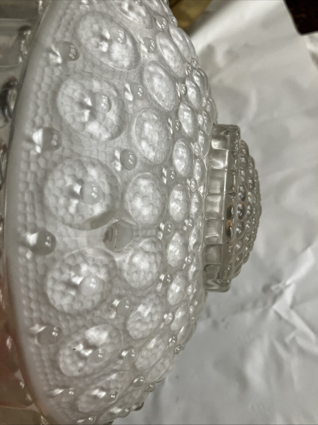 Vintage Ceiling Light Shade ‘20’s Art Deco 3 Hole White Hobnail Bubble Glass EUC