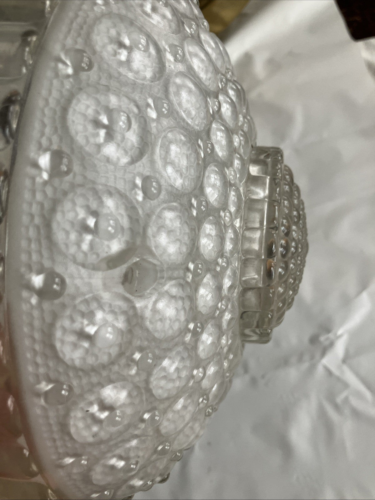 Vintage Ceiling Light Shade ‘20’s Art Deco 3 Hole White Hobnail Bubble Glass EUC