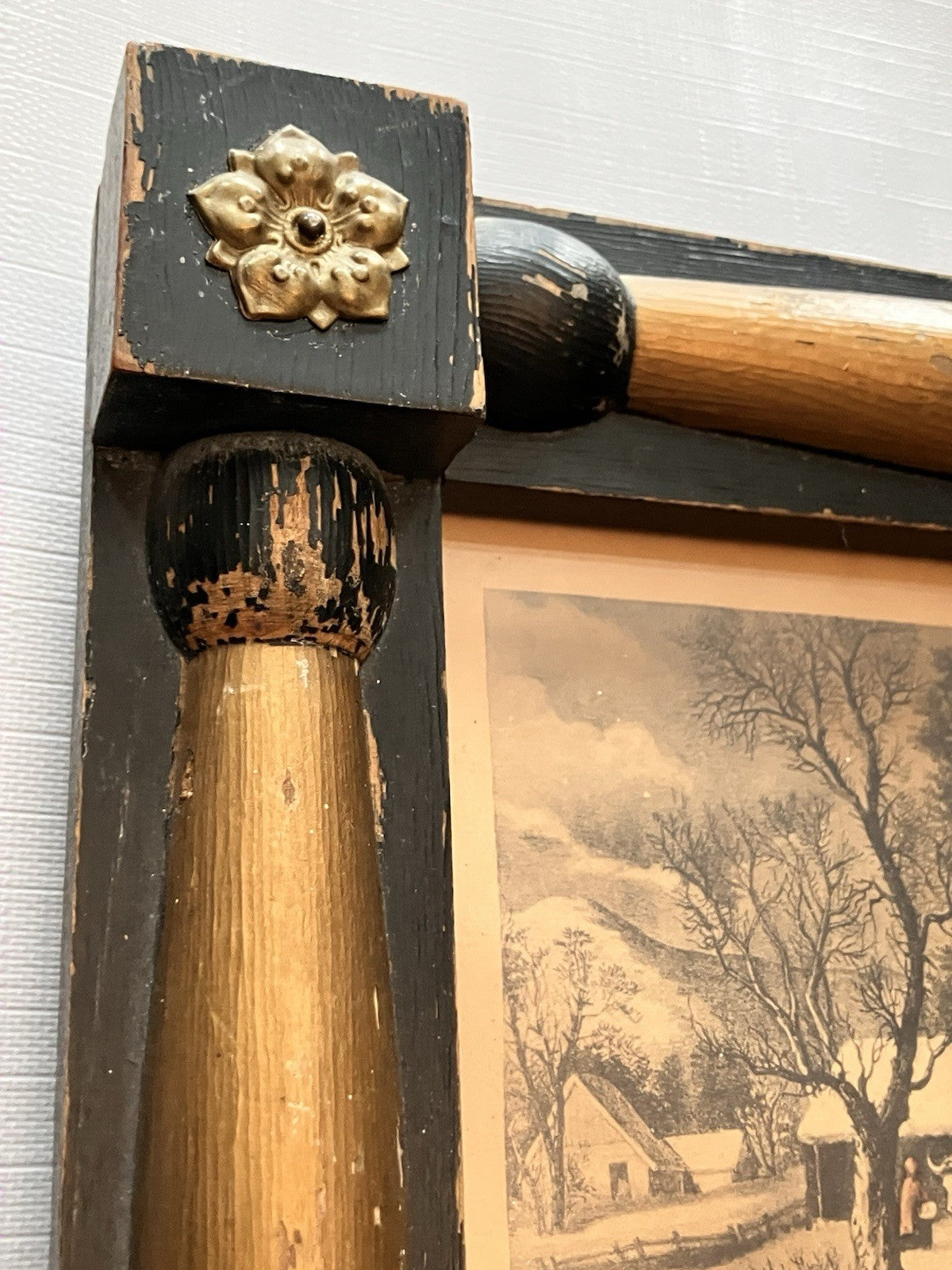 Vintage Currier & Ives Split Mirror/Print Wall Hanging