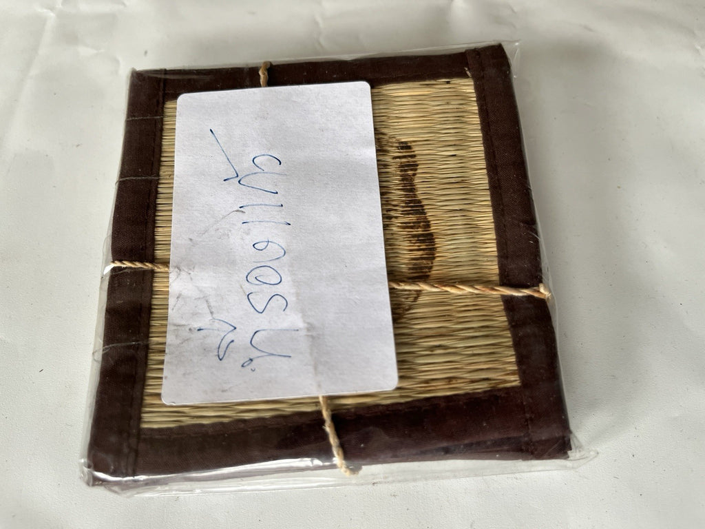 Vintage New/Wrapped Set Of 4 Vintage Coasters Weaved Bamboo Painted Design