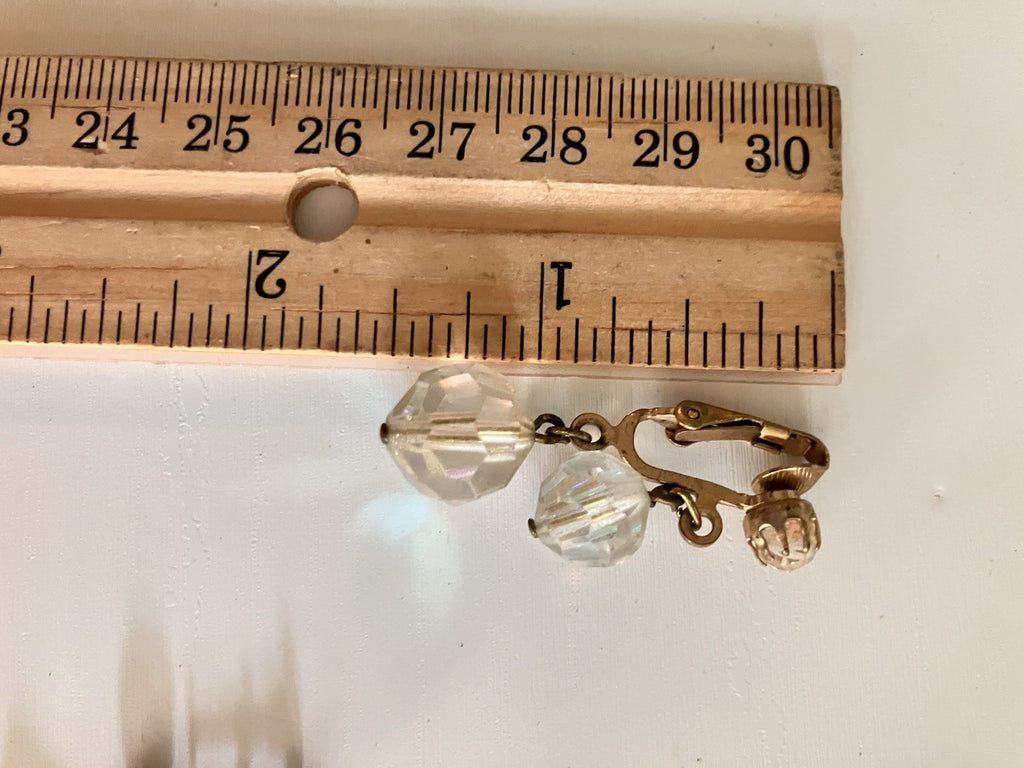 Vintage Aurora Borealis Rhinestone Clip Earrings (2 Pairs)