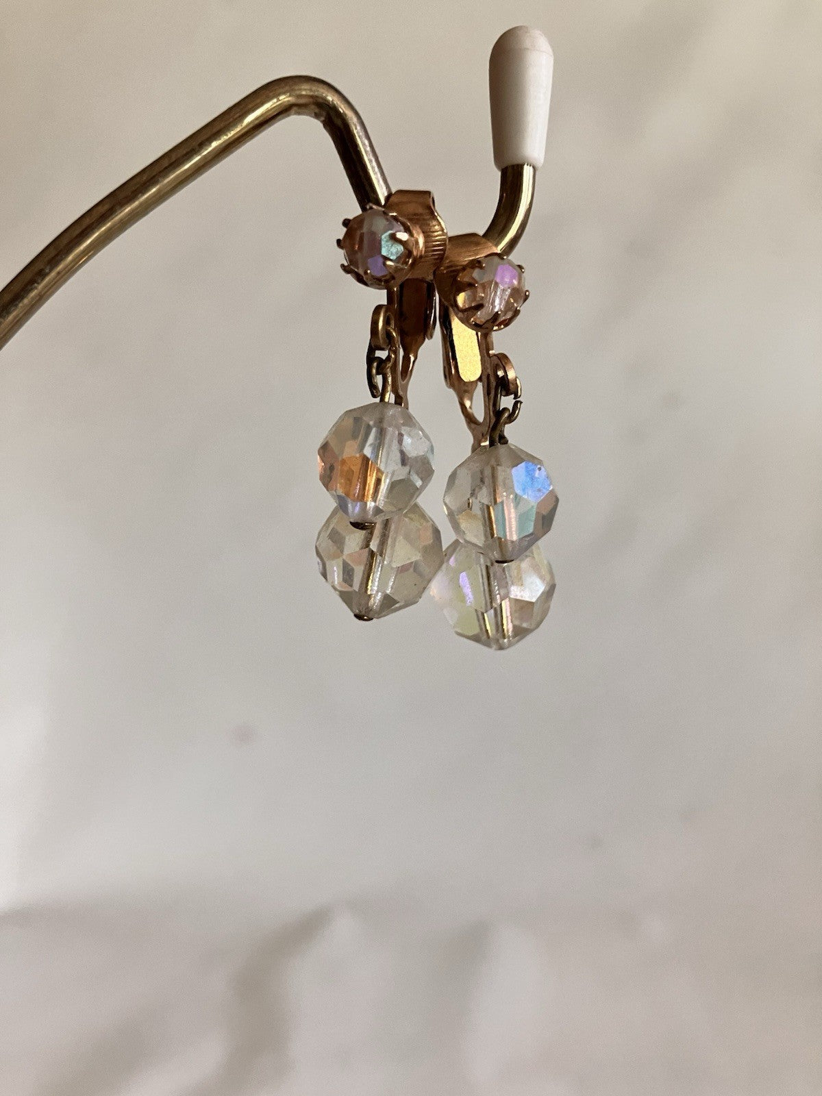 Vintage Aurora Borealis Rhinestone Clip Earrings (2 Pairs)