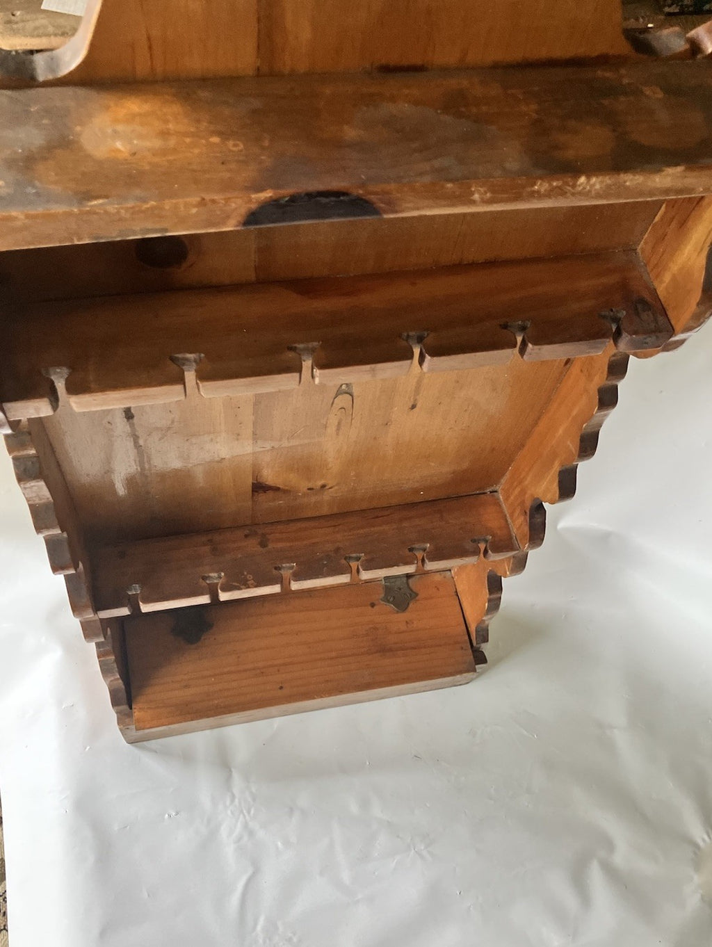 VTG Hanging Wooden Spoon Display Rack Holds 12 Spoons & Box To Hold Trinkets