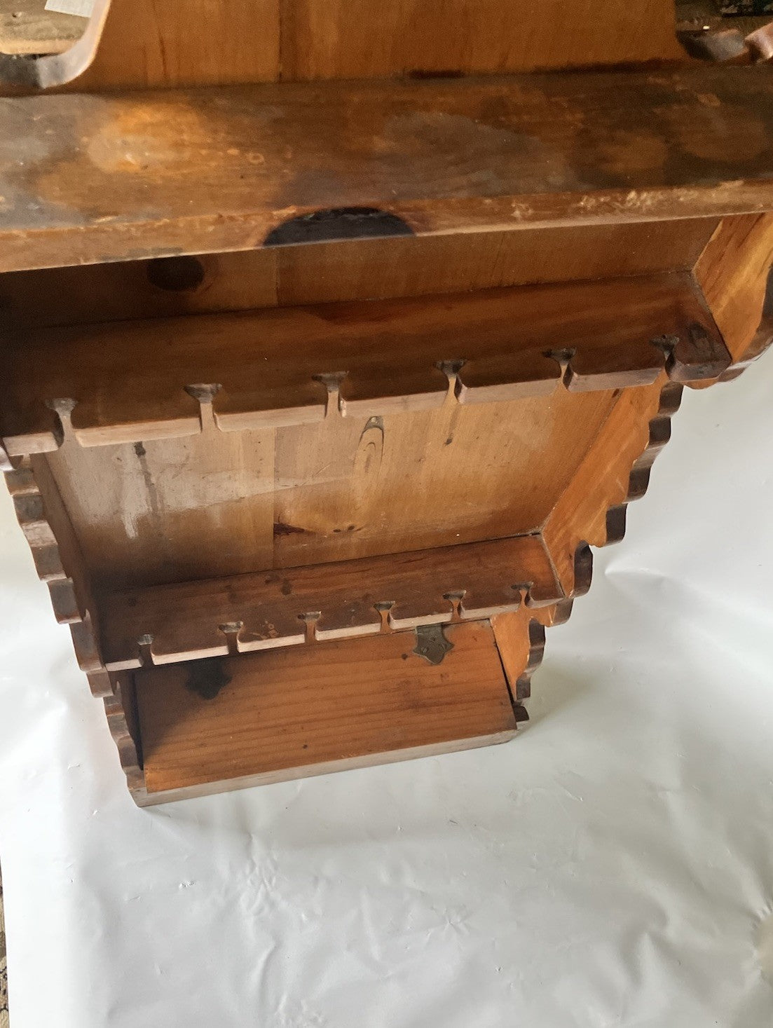 VTG Hanging Wooden Spoon Display Rack Holds 12 Spoons & Box To Hold Trinkets