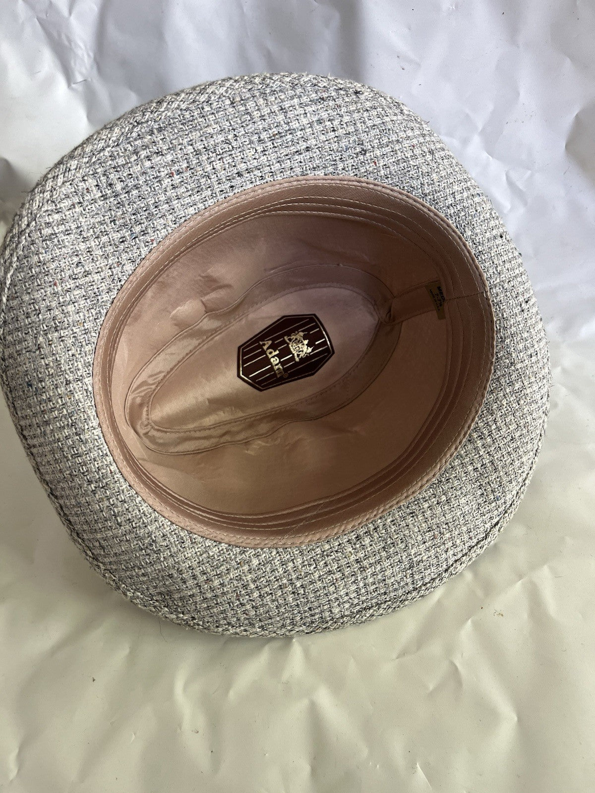 Vintage Men’s Adam Tweed Fedora Hat; 7-71/8 Medium Grey/tan Tweed Tone