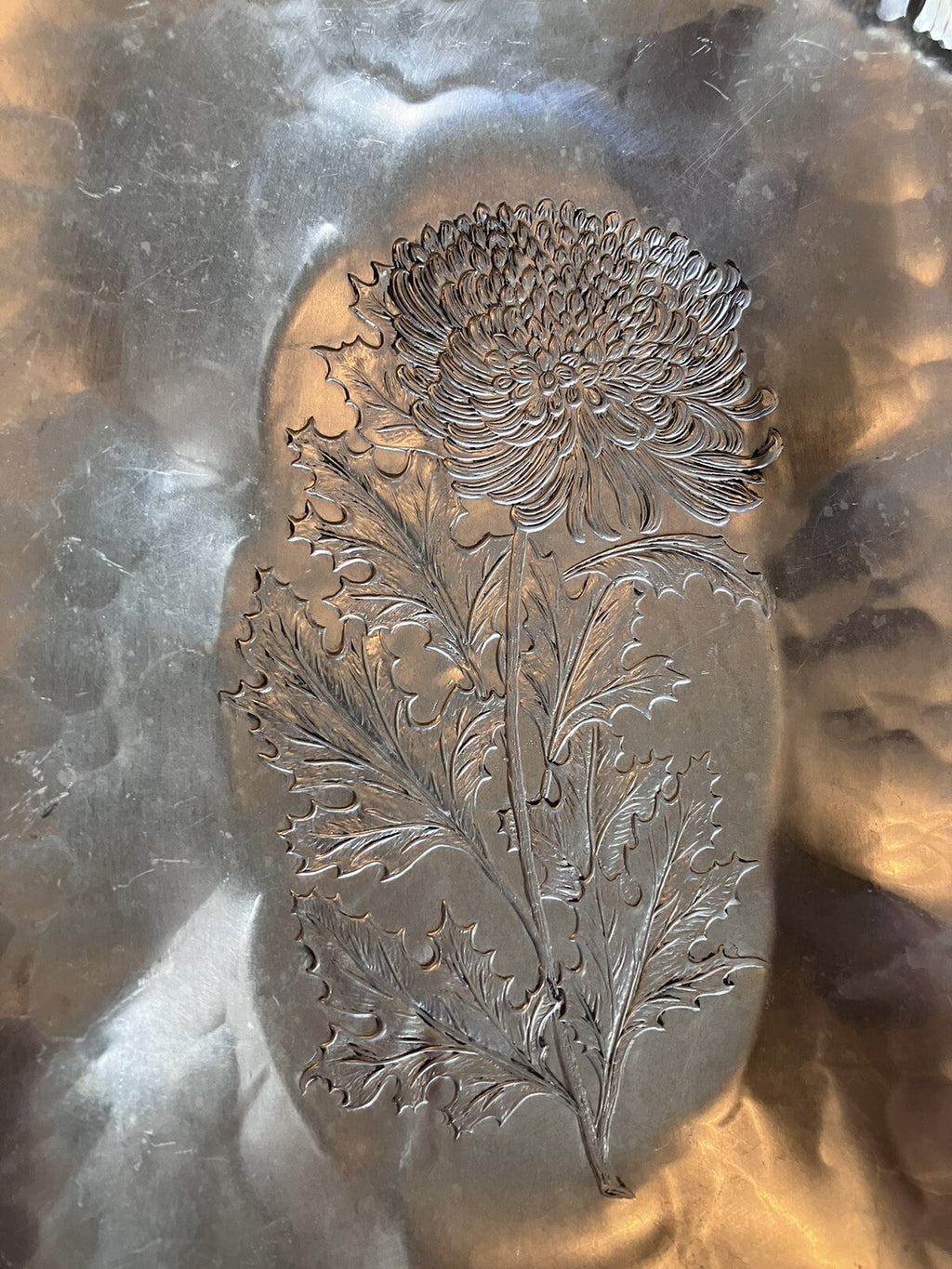 Vtg Continental Trademark Hand Wrought Aluminum Oval Tray Floral Scalloped Edge