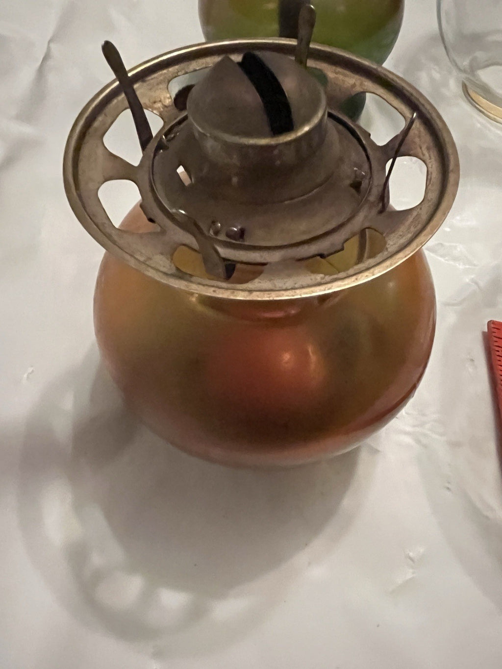 Vintage Amber Glass Hurricane Kerosene Lamp  With Original Glass Globe
