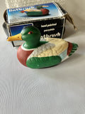 Vtg. Handpainted Porcelain Lifelike Detail Duck Mallard Lint Brush; Original Box