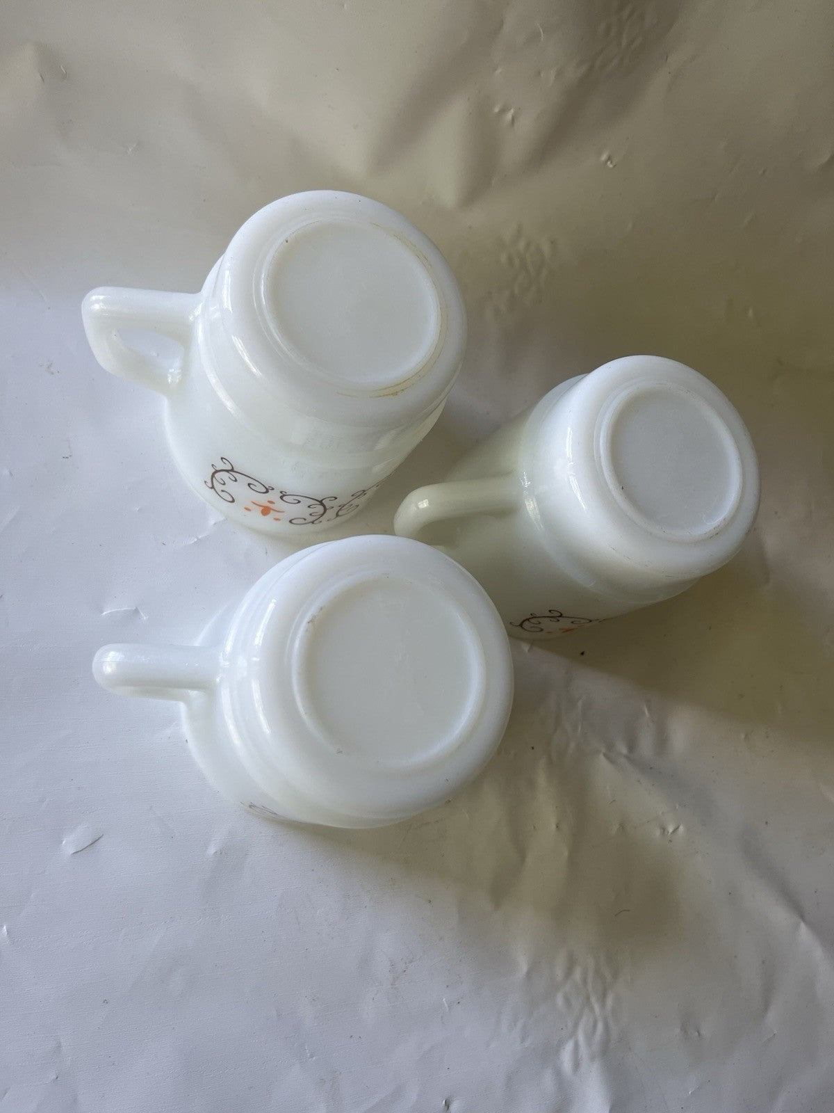 Vintage (3) Termocrisa Mexican Milk Glass Coffee Mug, D Handle, Filigree Design